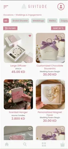 Browsing wedding favors in the Givitude app
